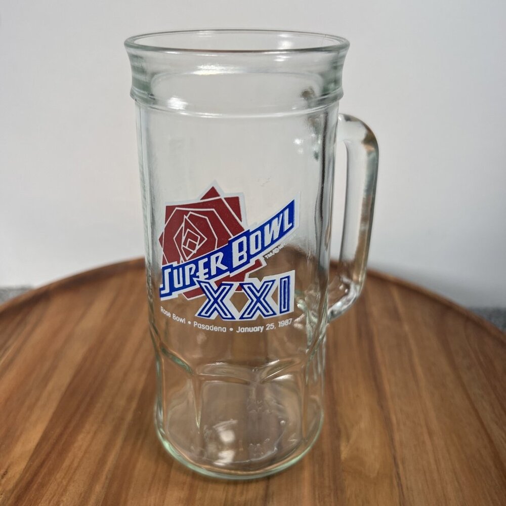 Vintage 1980's Super Bowl XXI NFL Football Fisher Peanuts Glass Mug O Nuts